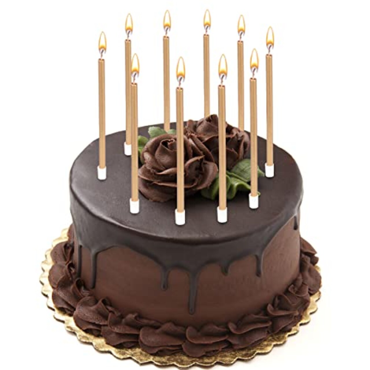 24 Pieces Party Long Thin Cake Candles Metallic Birthday Candles in Holders for Birthday Cakes Cupcake, Champagne Gold